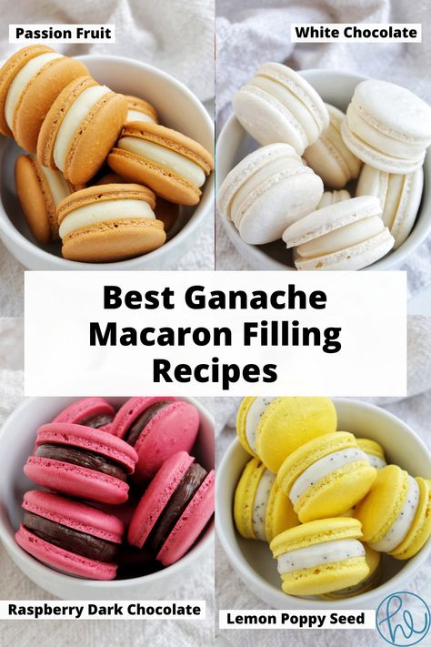 four different flavors of macarons. Macaroons Flavors Macaron Filling, Best Macaron Filling Recipe, Chocolate Ganache Macaron Filling, Macaron Fillings Ideas, Dairy Free Macaron Filling, Beginner Macarons, Best Macaron Filling, Macaron Ganache Recipe, Best Macaron Flavors