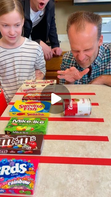 Benson Bros on Instagram: "Which Candy is your Favorite? 🍬 #reels #games #challenge #candy" Human Ring Toss Game, Candy Bar Bingo Ideas, Games For Festivals, Games With Oreos, Candy Can Games, Scoop Cotton Ball Game, Guess Candy In Jar Game, Fun Inside Games, Party Games With Dice