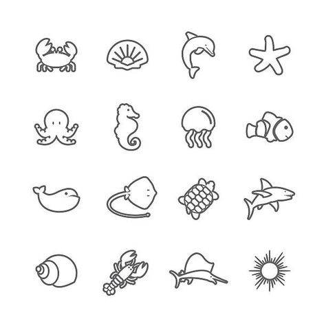 Basic Tattoo Ideas, Biology Notebook, Ocean Drawings, Hand Drawing Ideas, Summer Doodles, Sea Life Theme, Shell Drawing, Ocean Projects, Cute Simple Tattoos