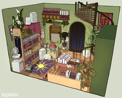 Apothecary Shop Interior, Miniature Magic Shop, Magic Shop Concept Art, Fantasy Shop Interior, Magic Shop Interior, Fantasy Magic Shop, Wizards Workshop, Perspective Building Drawing, Antique Shop Interior