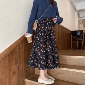 Kawaii Dresses - Kawaii Fashion Shop | Cute Asian Japanese Harajuku Cute Kawaii Fashion Clothing Corduroy Midi Skirt, Warm Skirts, High Waist Pleated Skirt, Winter Outfits Christmas, Umbrella Design, High Waisted Pleated Skirt, Umbrella Designs, Party Dress Long Sleeve, Vintage Inspired Outfits