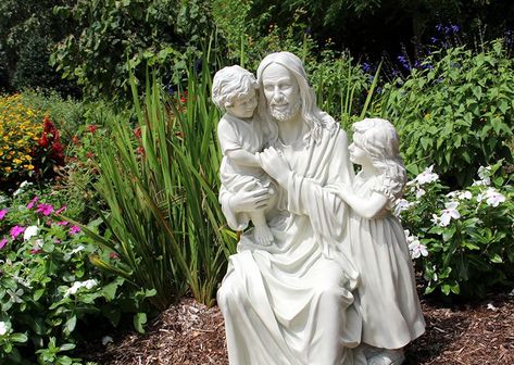 Mary Assumption, Garden Grotto, Garden Shrine, Rosary Garden, Prayer Garden Ideas, Jesus And The Children, Catholic Garden, Christian Sculpture, Biblical Garden