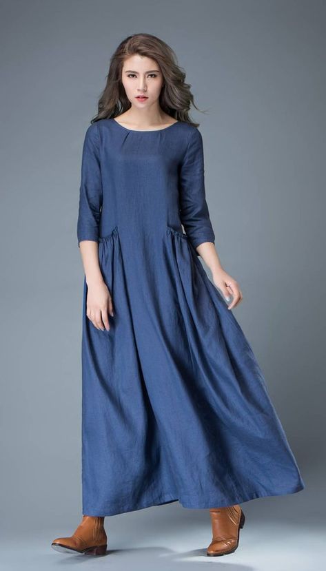 Blue Linen Dress womens dress Maxi dress linen causal | Etsy Long Sleeve Maxi Dress Casual, Sukienki Maksi, Gaun Koktail, Lagenlook Dress, Lagenlook Clothing, Blue Linen Dress, Causal Dresses, Backless Prom Dresses, Linen Maxi Dress