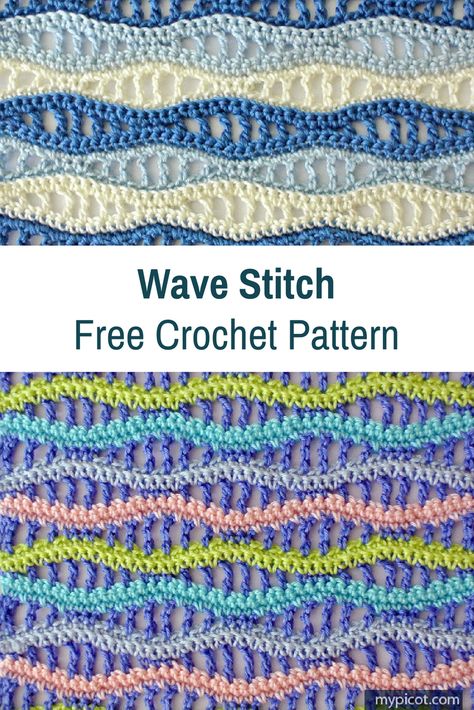 Learn A New Crochet Stitch: Crochet Wave Stitch - Knit And Crochet Daily Crochet Wave Stitch, Crochet Wave Pattern, Summer Crochet Projects, Wave Stitch, شال كروشيه, Summer Shawl, Colorful Crochet, Basic Crochet, Stitch Crochet