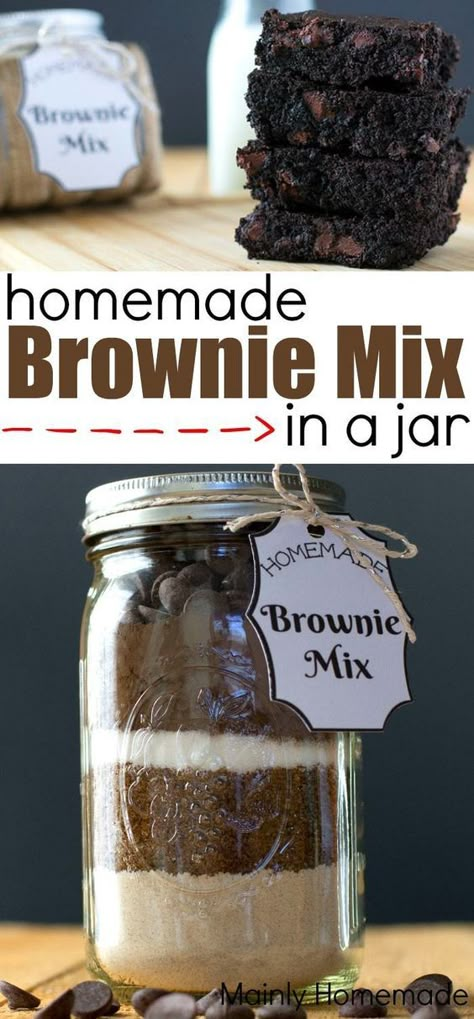 Easy Homemade Brownie Mix in a Jar | Mainly Homemade Brownie Mix In A Jar, Jar Cookie Recipes, Mason Jar Cookie Recipes, Mason Jar Gifts Recipes, Mason Jar Mixes, Mason Jar Cookie, Mixes In A Jar, Brownies In A Jar, Recipes In A Jar