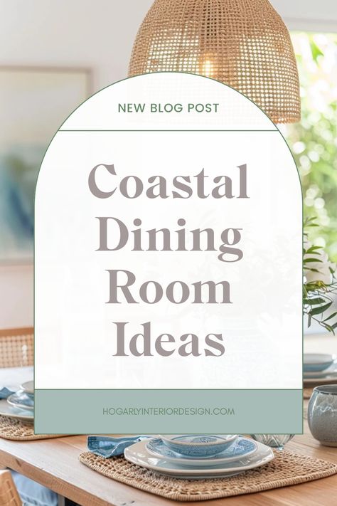 Explore charming coastal dining room ideas that infuse breezy elegance into your space using coastal decor, colors, and furnishings. Coastal Dining Room With Dark Table, Coastal Chic Dining Room Ideas, Coastal Dining Room Table Centerpiece, Coastal Dining Room Table Decor, Beachy Dining Room Ideas, Coastal Modern Dining Room, Beach Dining Room Decor, Coastal Chandelier Dining Room, Coastal Floral Arrangements