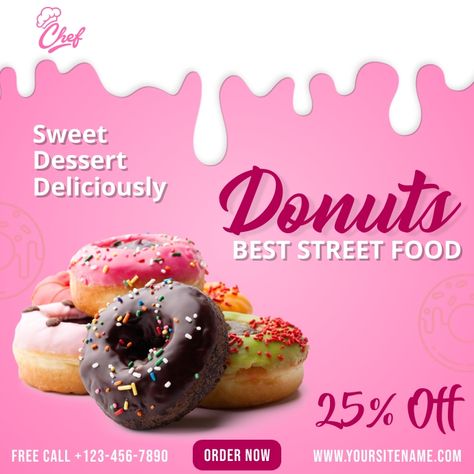 Donut Flyer Design, Sweet Banner Design, Bakery Posters Design, Doughnut Creative Ads, Bakery Ads Creative, Bakery Poster Advertising, Sweets Poster Design, Sweet Poster Design, Donut Poster Design