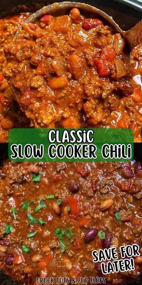 Chilli Recipe Crockpot, Homemade Chili Recipe, Slow Cooker Chili Recipe, Classic Chili, Crockpot Soup, Best Chili Recipe, Chili Recipe Crockpot, Crockpot Dinners, Crockpot Chili