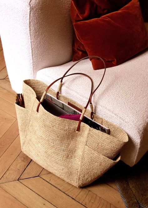 Paloma Basket - Natural - Raffia - Sézane Bag Women Fashion, Woven Raffia, Straw Bags, Raffia Bag, Basket Bag, Big Bags, Woven Bag, Parisian Style, Paloma