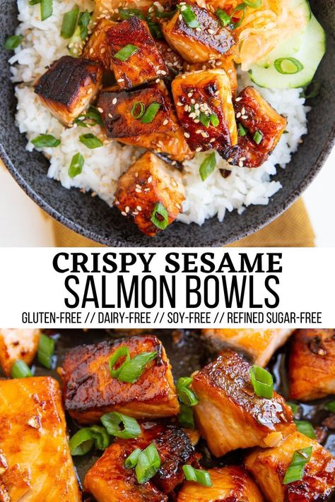 Soy Free Salmon Recipe, Stove Top Dinners Healthy, Healthy Asian Salmon Recipes, Salmon Macro Recipe, Soy Free Asian Recipes, Puerto Rican Salmon Recipes, Macro Salmon Recipes, Asian Sauce For Salmon, Healthy Dinner Recipes For Two Salmon