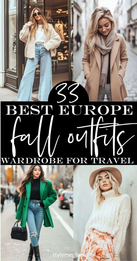 33 Casual Europe Fall Outfits (Your Travel Packing List) Outfits For Traveling In Europe Fall, Europe In The Fall Outfits, Fall Outfits Europe Travel, Outfits For Europe Fall, Ireland Outfit Fall, Fall Europe Travel Outfits, Dresses With Cardigans, Fall Outfits Europe, Sweaters With Jeans