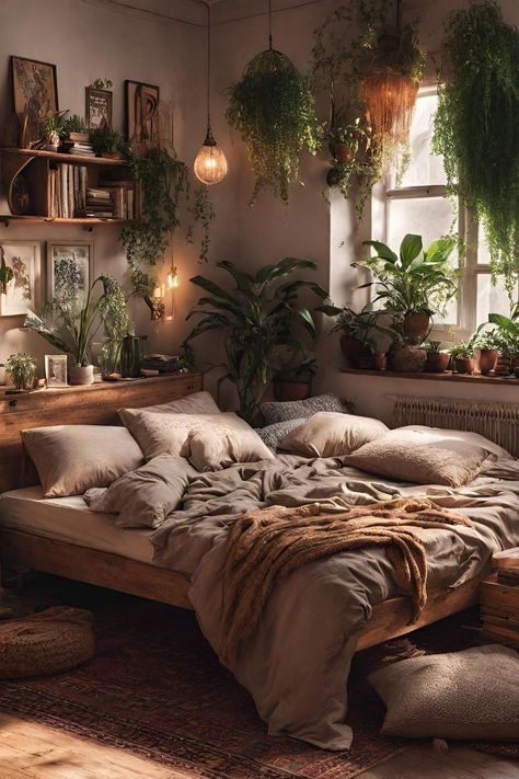 Maximize Small Bedroom, Modern Bohemian Bedroom Decor, Bedroom Inspirations Cozy, Teen Bedroom Ideas, Modern Bohemian Bedroom, Earthy Home Decor, Neutral Bedroom Decor, Natural Bedroom, Dream Bedroom Inspiration