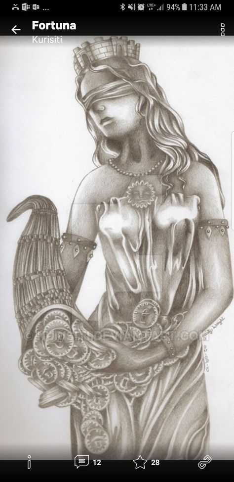 Tyche Goddess Art, Roman Deities, Goddess Fortuna, Pencils Mechanical, Arm Cover Up Tattoos, Goddess Of Fortune, Justice Tattoo, Pencil Sketchbook, Timeless Tattoo