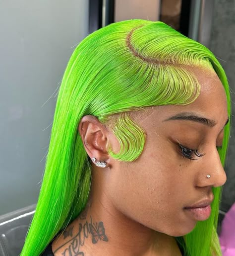 Slime Green Wig, Neon Green Wig, Lime Green Hair, Rich Cat, Hair Loop, Hair Tea, Aliexpress Hair, Frontal Wig Hairstyles, Green Wig