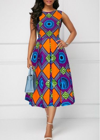 Tribal Print Sleeveless Black Bodycon Dress | Rotita.com - USD $27.98 Traditional Dressing, African Dress Styles, Geometric Clothing, Round Neck Dress, African Outfits, Led Dress, Diy Skirt, Flowy Design, African Print Dresses