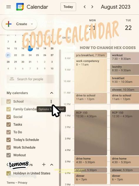 Lemon8 · GOOGLE CALENDAR HEX CODES · @t a r y n Neutral Google Calendar Hex Codes, Digital Calendar Aesthetic, Google Calender Tips, Google Calendar Color Scheme Hex Codes Fall, Google Hex Codes, Color Palette Hex Codes Google Calendar, Google Calendar Aesthetic Hex Codes, Hex Codes For Google Calendar, Google Calendar Categories