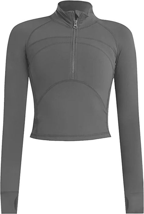 Cropped Workout Top, Cropped Quarter Zip, Athletic Long Sleeve, Fitness Wear Outfits, Clothing Retail, Running Jacket, Top Crop, Running Tops, Half Zip Pullover