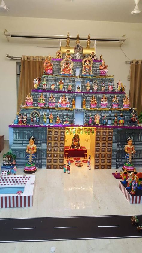 Bommala Koluvu Decoration, Mantapa Designs, Golu Ideas Navaratri, Golu Decoration Ideas, Dasara Decoration Ideas, Dasara Decoration Ideas At Home, Bommala Koluvu Ideas, Diy Golu Dolls, Temple Craft