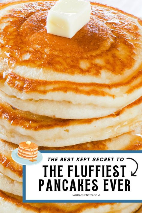 A stack of fluffy pancakes with butter on top Pancake Recipe With Water, Best Fluffy Pancakes, Fluffy Pancakes Recipe, Best Homemade Pancakes, Fluffiest Pancakes, Easy Homemade Pancakes, Pancake Mix Recipe, Light And Fluffy Pancakes, Fluffy Pancake Recipe