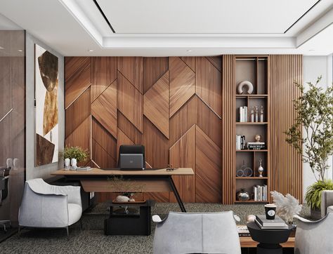 Office Paneling Wall, Architects Office Interior Design, Ceo Office Back Wall Design, Luxury Office Wall Design, Office Cladding Interior, Office Cabin Wall Panelling Design, Office Cabin Back Wall Design, Office Cabin Wall Design, Modern Office Design Boss