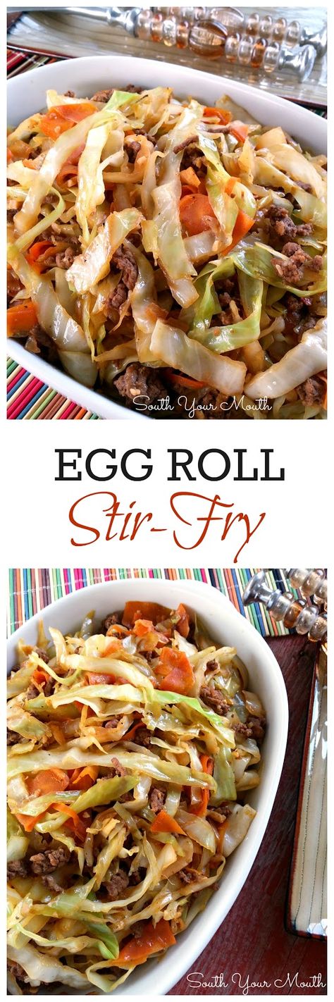 Egg Roll Stir-Fry: all the flavor of an egg roll without the wrapper! Like an unstuffed egg roll in a bowl. So delicious! Egg Roll Stir Fry, Egg Roll In A Bowl, Chinese Foods, Think Food, Egg Roll, Dinner Options, Cabbage Recipes, Skillet Meals, Stir Fry Recipes