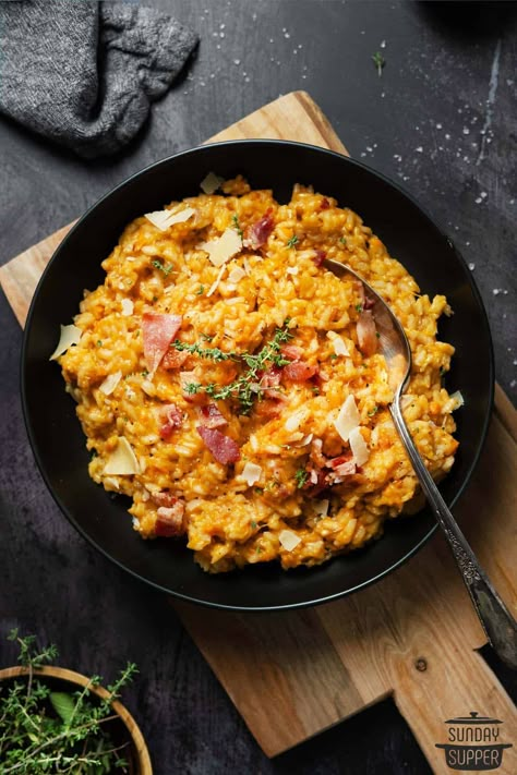 Sweet Potato Risotto - Sunday Supper Movement Potato Risotto, Sweet Potato Risotto, Bacon Risotto, Sweet Potato Bacon, What Is Risotto, Sweet Potato Pasta, Sweet Potato Rice, Easy Risotto, Spinach Risotto