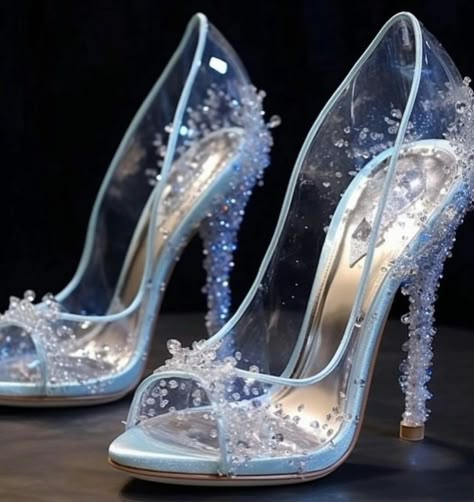 Cinderella Prom Shoes, Wedding Shoes Bride Heels Sparkle, Cinderella Quinceanera Shoes, Cinderella Quinceanera Themes Ideas, Light Blue Prom Shoes, Cinderella Themed Wedding Dress, Glass Shoes High Heels, Water Heels, Sweet 16 Cinderella Theme