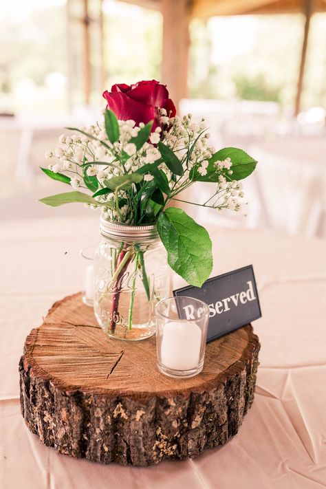 wedding centerpiece, mason jar, centerpiece, red rose, greenery, rustic, wood, wedding, florals, babies breath centerpiece, candle Wedding Flowers Red Roses, Centerpiece Greenery, Wedding Centerpieces Mason Jars, Beautiful Wedding Centerpiece, Red Wedding Flowers, Mason Jar Flowers, Rose Centerpieces, Rustic Wedding Diy, Wedding Floral Centerpieces