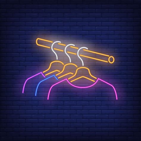 Clothes on rail neon sign. Free Vector | Free Vector #Freepik #freevector #sale #fashion #shop #shirt Neon Sign, Neon, Wall, Clothes