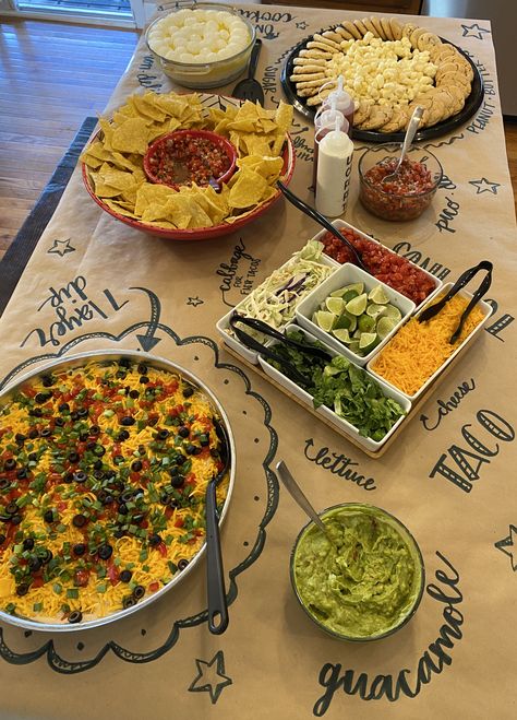 Taco Bar Ideas Buffet Mexican Fiesta, Mexican Large Crowd, Taco Bar Housewarming Party, Nacho Wife Anymore Party, Fiesta Party Food Table, Taco About A New House Party, 30th Party Food Ideas, Nacho Bar For Graduation Party, Nacho Bars For Parties