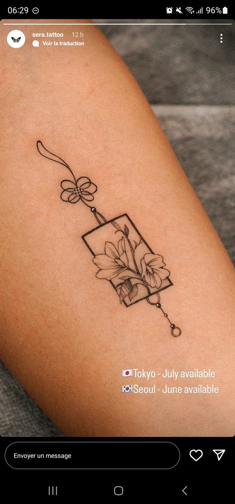 Asian Tassel Tattoo, Korean Symbols Tattoo, Japanese Good Luck Tattoo, Korean Hibiscus Tattoo, Korean Style Tattoo Minimalist Design, Patchwork Tattoo Japanese, Fine Line Asian Tattoo, Small Vietnamese Tattoo, Tattoo Ideas Female Asian