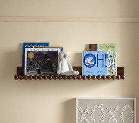 Chris Loves Julia Turned Wood Book Ledge Bookshelf On Wall, Kids Book Shelves, Playroom Bookshelf, Book Ledge, Floating Books, Chris Loves Julia, Wall Bookshelves, Wood Book, Bookshelves Kids