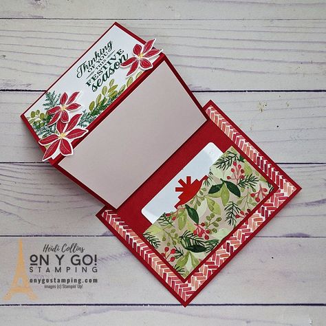 Gail O'neill Stampin Up Cards, Gift Card Holders Stampin Up, Merriest Moments, Flowers Paper Craft, Gift Card Presentation, Gift Card Holder Diy, Gift Cards Money, Christmas Gift Card Holders, Best Gift Cards