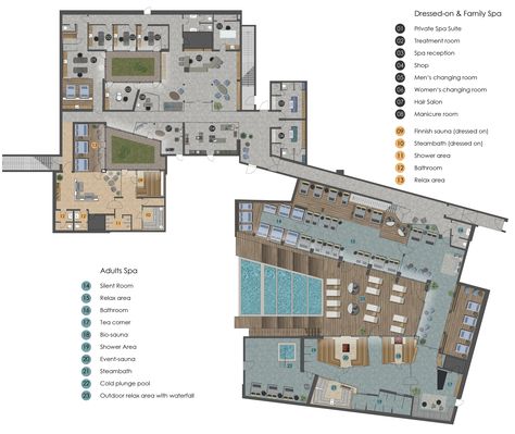 Quellenhof Luxury Resort Lazise | Overview wellness & spa - Wellness & Spa Luxury Sauna Spa, Sauna Hotel Spa Design, Wellness And Spa Design, Resort Spa Plan Layout, Spa Resort Architecture, Wellness Center Architecture Plan, Wellness Center Architecture Concept, Wellness Resort Design, Spa And Wellness Center Floor Plan