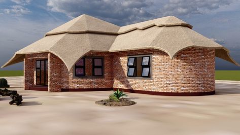 Let's Build Rural Homes ZW🇿🇼 | Rondovel plan for sale with gazebo and round hut kitchen Rural Home Exterior, Round Huts Design, Rondavel House Designs, Rural House Design, African Hut, Retirement House Plans, Round House Plans, Hut House, Round Building