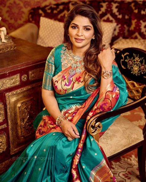 Label Vida Blouse, Veronica Manchu, Radhika Jewellers, Viranica Manchu, Turquoise Saree, Sarees South Indian, Bridal Sarees South Indian, Wedding Saree Blouse Designs, Wedding Saree Blouse