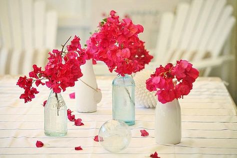 bougainvillea table decor - Google Search: Wedding Table Deco, Bougainvillea Wedding, Greek Dinner, Garden Chic Wedding, Vibeke Design, Peony Bouquet, 4 December, Travel Theme Wedding, Party Tables