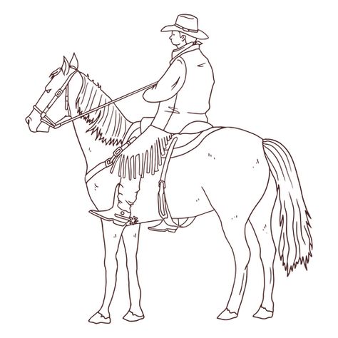 Cowboy horse riding line art PNG Design Cowboy Riding Horse Drawing, Riding Horse Drawing, Cowboy Line Art, Horse Drawing Easy, Fundamentals Of Art, Ride Drawing, Cowboy Riding Horse, Horse Outline, Horse Tattoo Design