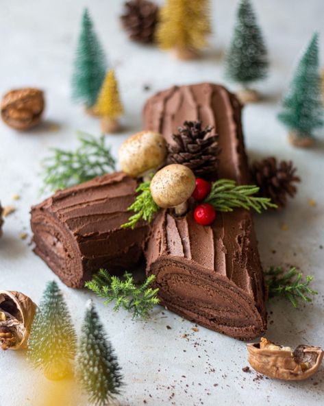 Yule Log Cake Decoration, Log Cake Recipe, Chocolate Yule Log Recipe, Yule Log Cake Recipe, Yule Log Recipe, Christmas Yule Log, Chocolate Yule Log, Christmas In France, Easy Homemade Christmas Gifts