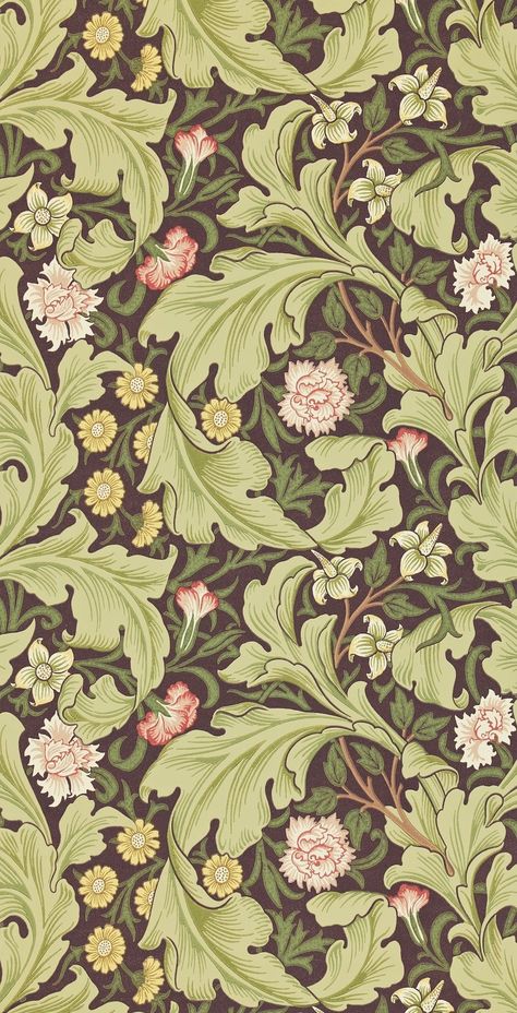 Morris & Co Leicester in chocolate and olive. Inspired by the earlier design, Bachelors Button of 1892, this evocative wallpaper encapsulates the romance of the medieval past that so inspired Morris and was designed by John Henry Dearle in 1912. 
#VintagePatternLove #RetroInspiration #NostalgicDesigns #ThrowbackTextures Bachelors Button, Kelmscott Press, Olive Wallpaper, Pinterest Cover, Medieval Pattern, Italian Pattern, William Morris Patterns, Surface Pattern Design Inspiration, Morris Wallpapers