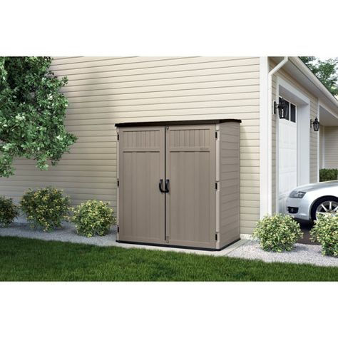 Sheds | Wayfair Outside Storage Ideas, Suncast Storage Shed, Small Outdoor Storage, Exterior Cabin, Plastic Storage Sheds, Resin Sheds, Trash Storage, Double Entry Doors, Plastic Sheds