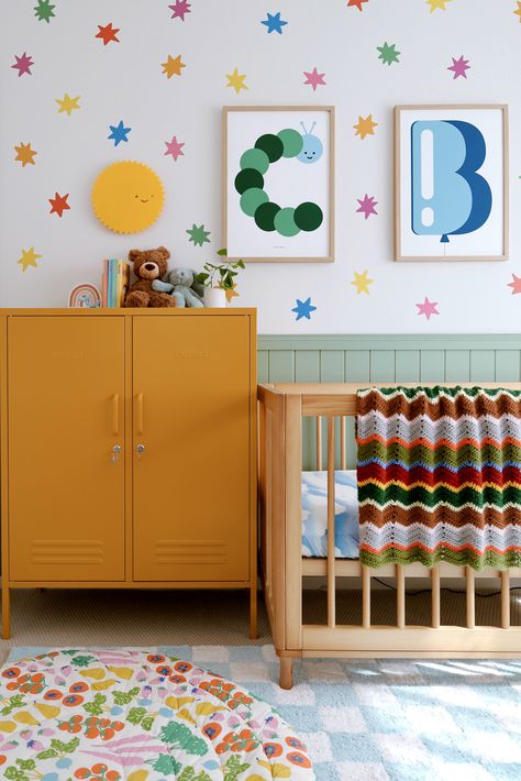 In case you haven't heard, colour is back. Brightly Colored Nursery, Cool Nursery Decor, Colorful Modern Nursery, Bright Nursery Ideas Gender Neutral, Bright Colour Nursery Ideas, Fun Colorful Nursery, Fun Gender Neutral Nursery, Baby Room Colourful, Eclectic Nursery Gender Neutral