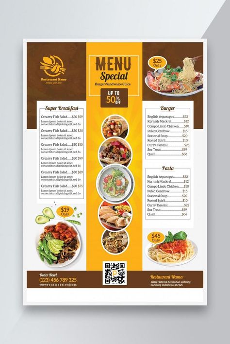 Food Menu Template Design#pikbest#templates Menu Design Ideas Templates, Western Food Menu, Breakfast Menu Design, Burger Flyer, Menu Sans Gluten, Hotel Menu, Menu Card Design, Menue Design, Restaurant Poster