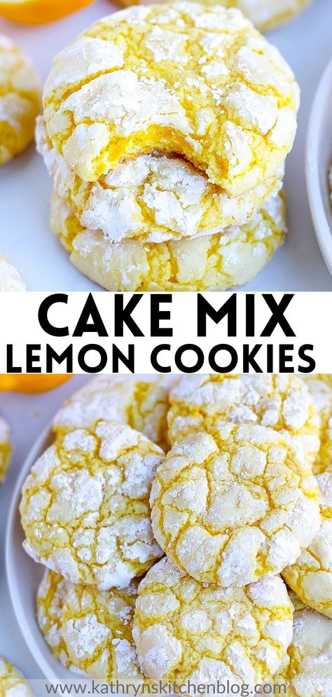 Duncan Hines Cake Mix Cookies, Lemon Cake Cookies, Duncan Hines Cake, Lemon Cake Mix Cookies, Lemon Cookies Easy, Cool Whip Cookies, Box Lemon Cake, Lemon Cake Easy, Cake Box Cookies