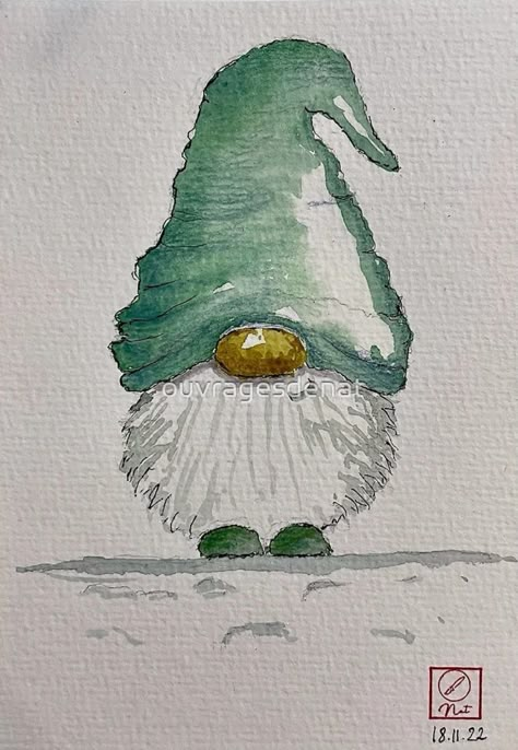 Christmas Whimsical Art, Gonk Art, Watercolour Gnomes, Watercolor Christmas Cards Diy, Watercolor Gnome, Painted Christmas Cards, Learn Watercolor Painting, Watercolor Paintings For Beginners, Winter Watercolor