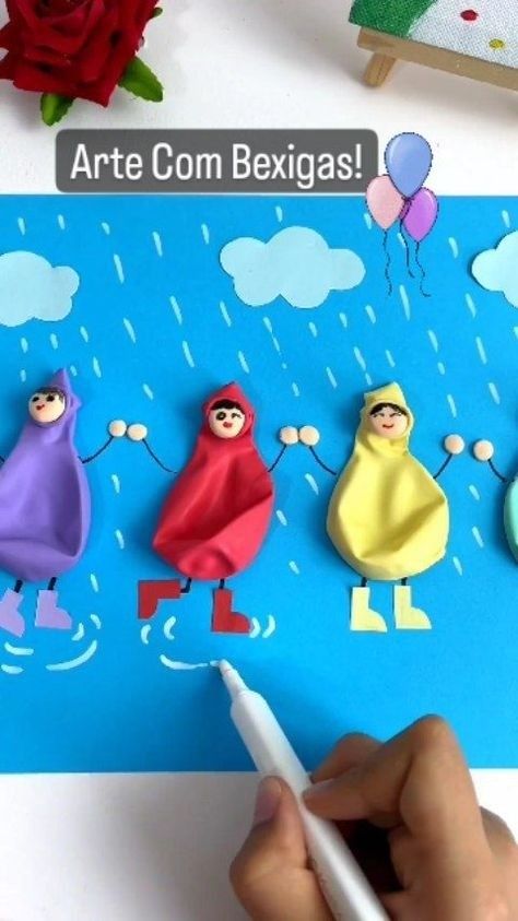 Raincoat Craft For Preschool, Art Crafts For Preschoolers, Art Kits For Kids, Easy Art For Kids, Preschool Arts And Crafts, Hand Crafts For Kids, Handmade Paper Crafts, Diy Crafts For Kids Easy, Art Activities For Kids