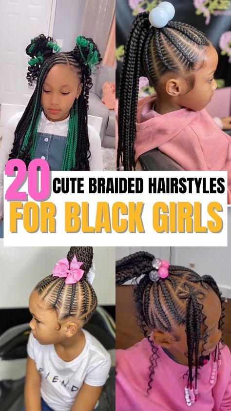 20 CUTE BRAIDED HAIRSTYLES FOR BACK TO SCHOOL Braids For Cheerleaders, Girls Back To School Hairstyles Black, Girls Braids Hairstyles Kids Black, Girls Braided Ponytail Hairstyles Black, Cute School Hairstyles For Kids, Braided Hairstyles Little Kids, Braided Hairstyles For Little Black Kids, Kid Braid Ponytail Styles, Little Black Girls Hairstyles For School Braids Cute