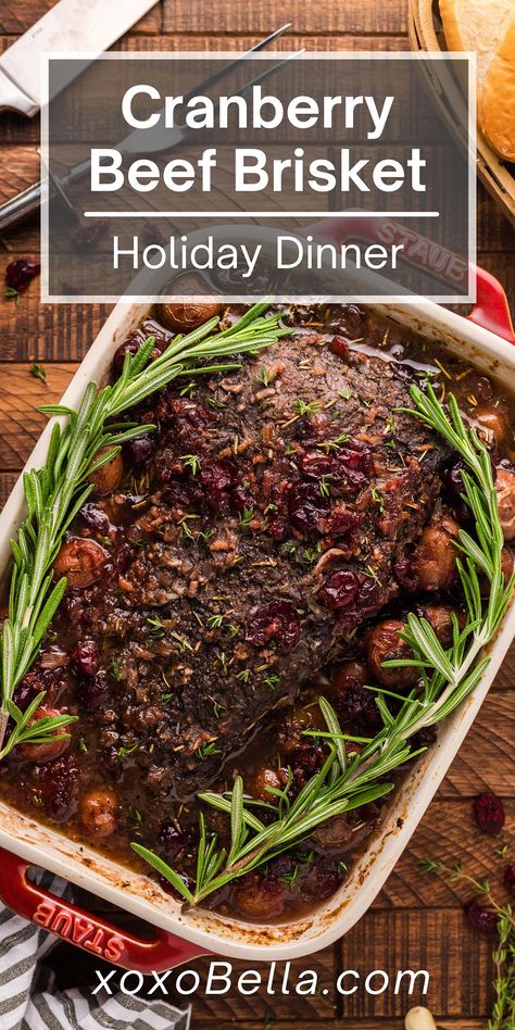 Christmas Brisket Recipes, Christmas Brisket, Holiday Brisket, Christmas Beef, Christmas Meat, Christmas Main Dishes, Christmas Roast, Cranberry Jelly, Braised Brisket