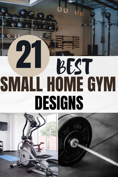 YOU HAVE TO TRY OUT THESE 21 SUPER CUTE SMALL HOME GYM DESIGNS! THERE ARE A TON OF WAYS TO ORGANIZE YOUR GYM EQUIPMENT AT HOME MAKING IT EASY TO STORE IT ALL WHEN YOU ARE DONE. THESE DESIGN LAYOUTS WILL MOTIVATE YOU TO WORKOUT! #21IDEAS #SMALLHOMEGYM #ATHOMEGYM #GYMDESIGNS #CUTESMALLHOME Workout Spaces In Basement, Workout Room Ideas Home Garage, Home Weight Room Ideas, Gym At Home Design, One Car Garage Gym, Home Gym Ideas Small Garage, Garage Gym Ideas Layout, Small Gym Room Ideas, Home Gym Small Space