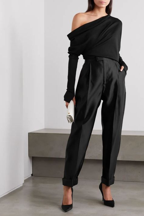 facf9f743b083008a894eee7baa16469desc44432831ri Evening Glam Outfits, Modern Date Night Outfit, Edgy Wedding Guest Outfit, Monochromatic Black Outfit, Evening Outfits For Women, Everyday Chic Outfits, Chique Outfit, Tom Ford Clothing, Chique Outfits